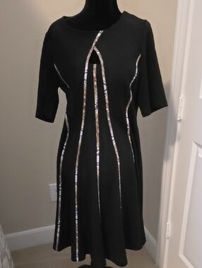 Black Dress with Snake Skin Trim - Elegant Women's Dress